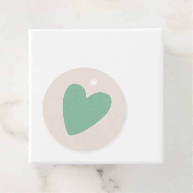 Seafoam Mint Green Beige Heart Favour Tag Round (In Situ)