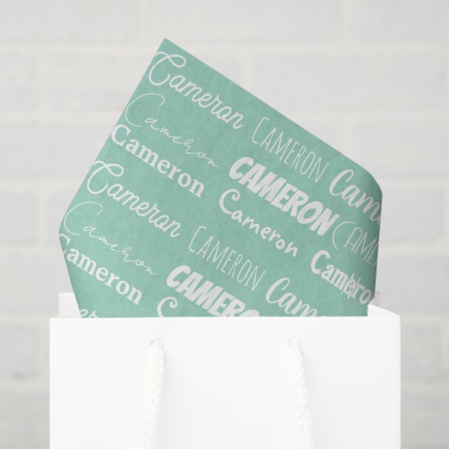 Seafoam Mint Green Birthday Personalized Name Tissue Paper (Gift Bag)