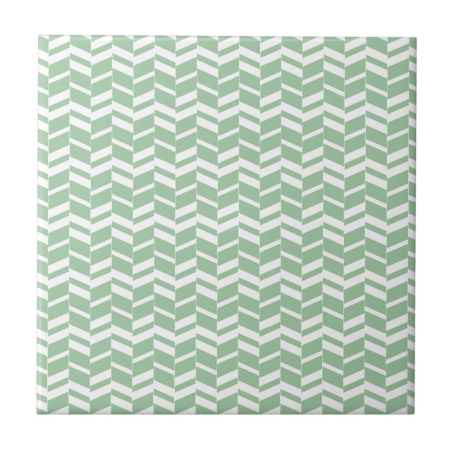 Seafoam Mint Green Herringbone Lines Tile (Front)