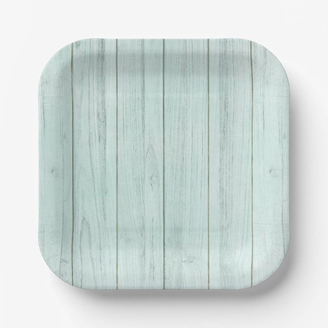 Seafoam Mint Green Pastel Turquoise Rustic Wood Paper Plate (Front)