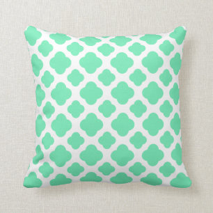 Seafoam Mint Green Quatrefoil Pattern Cushion