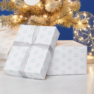 Seafoam mint green white flowers, snowflakes gift wrapping paper
