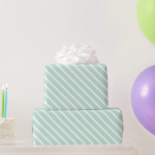 Seafoam mint green white Stripes oblique pattern Wrapping Paper