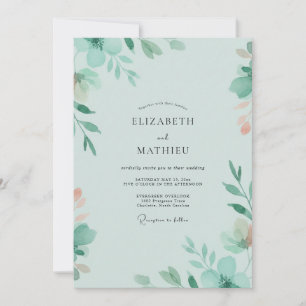Seafoam Mint Leaf Wedding Invitation
