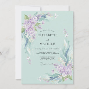Seafoam Muted Lilac Watercolor Wedding Invitation