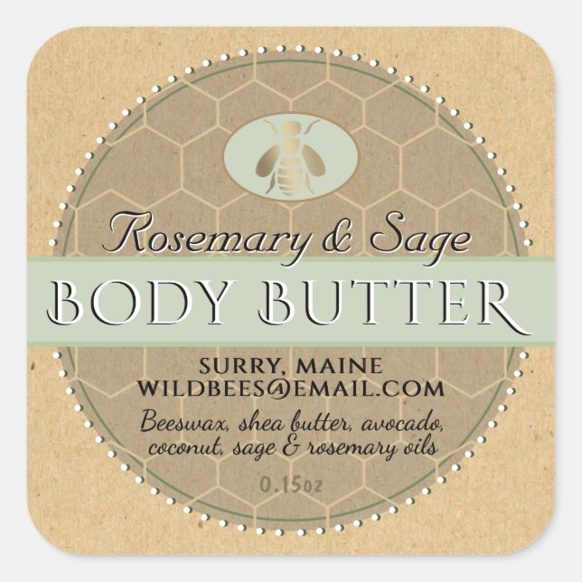 Seafoam on Kraft Beeswax Body Butter  Square Sticker (Front)