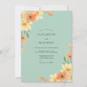 Seafoam Orange Wildflower Wedding Invitation