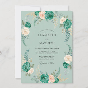 Seafoam Painted Blossom Wedding Invitation