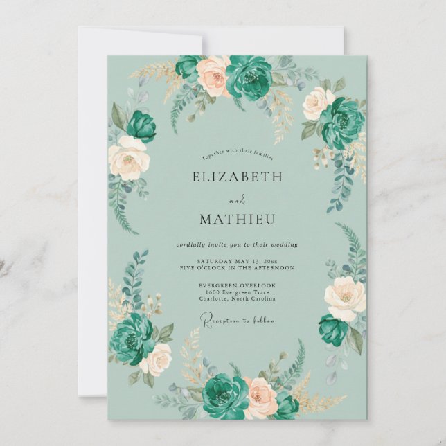Seafoam Painted Blossom Wedding Invitation (Front)