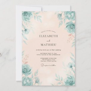 Seafoam Painted Cream Wedding Invitation