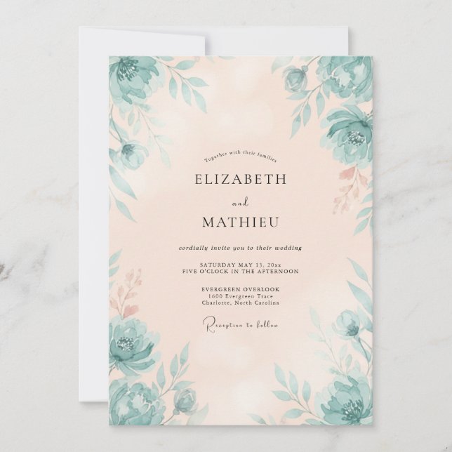 Seafoam Painted Cream Wedding Invitation (Front)