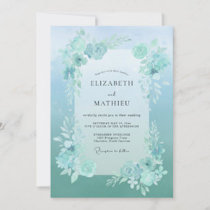 Seafoam Painted Leaf Wedding Invitation