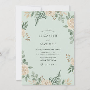 Seafoam Peach Fern Wedding Invitation