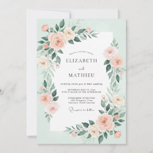 Seafoam Peach Leafy Wedding Invitation