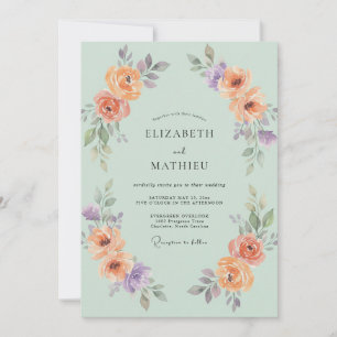 Seafoam Peach Painted Wedding Invitation