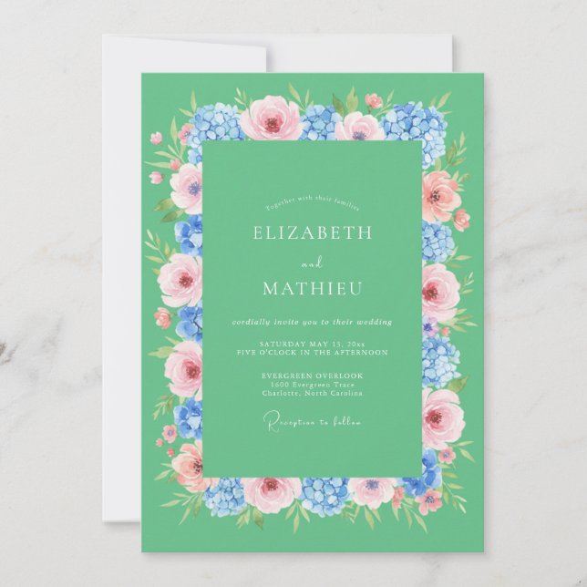 Seafoam Periwinkle Cornflower Eucalyptus Wedding Invitation (Front)