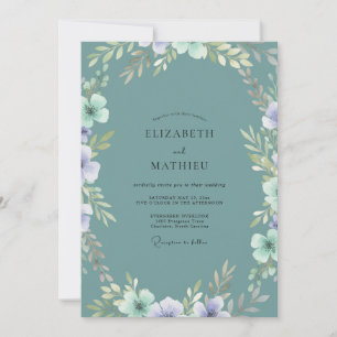 Seafoam Periwinkle Foliage Eucalyptus Wedding Invitation