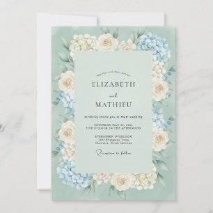 Seafoam Periwinkle Hydrangea Grey Eucalyptus Weddi Invitation