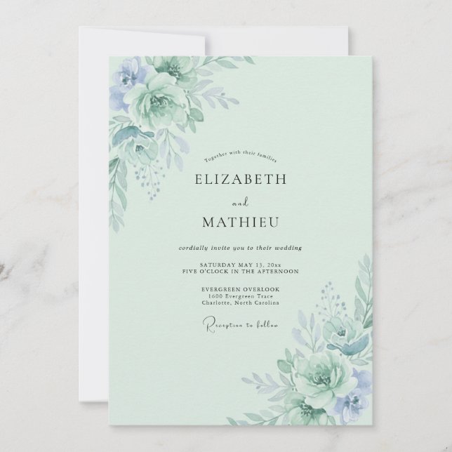 Seafoam Periwinkle Petal Wedding Invitation (Front)