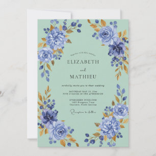 Seafoam Periwinkle Ranunculus Grey Eucalyptus Wedd Invitation