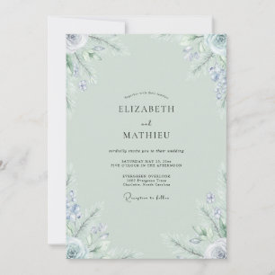 Seafoam Periwinkle Wildflower Wedding Invitation