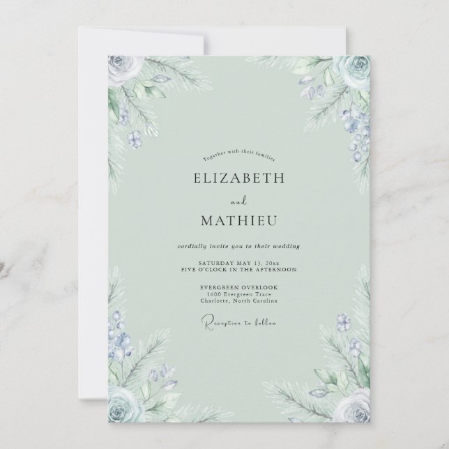 Seafoam Periwinkle Wildflower Wedding Invitation (Front)