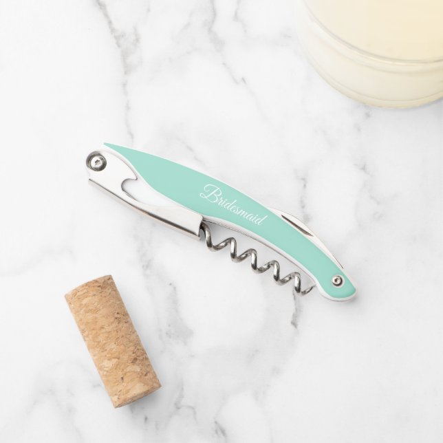 Seafoam Personalised Wedding Bridesmaid Corkscrew (Front)