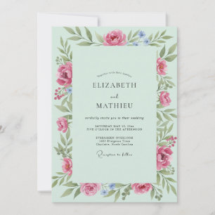 Seafoam Pink Blossom Wedding Invitation
