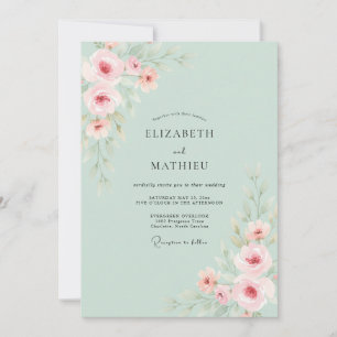 Seafoam Pink Ranunculus Eucalyptus Wedding Invitation