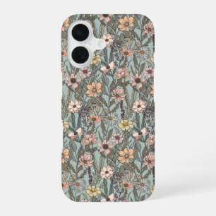 Seafoam Pink Yellow Retro Wildflower iPhone 16 Case