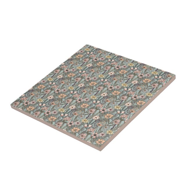 Seafoam Pink Yellow Retro Wildflower Tile (Side)