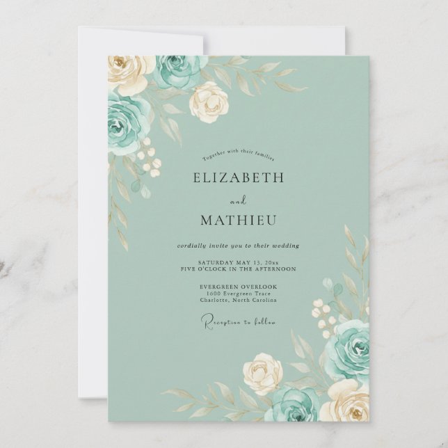 Seafoam Ranunculus Eucalyptus Wedding Invitation (Front)