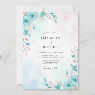 Seafoam Rose Blush Blossom Wedding Invitation