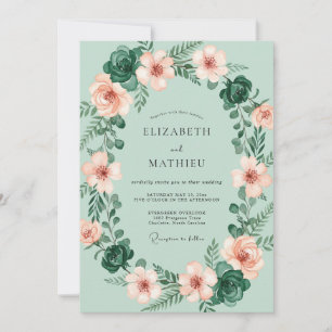 Seafoam Rose Blush Ranunculus Eucalyptus Wedding Invitation