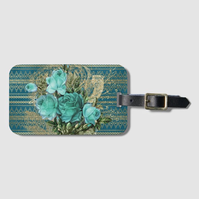 Seafoam Roses Bouquet Luggage Tag (Front Horizontal)