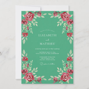 Seafoam Ruby Petal Wedding Invitation