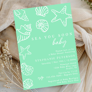 Seafoam Sea You Soon Coastal Beach Baby Shower Invitation