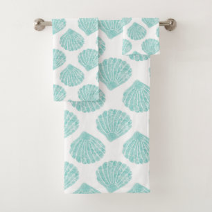 Seafoam Seashell Pattern Bath Towel Set