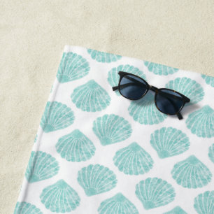 Seafoam Seashell Pattern Beach Towel