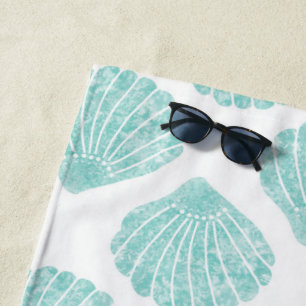 Seafoam Seashell Pattern Beach Towel