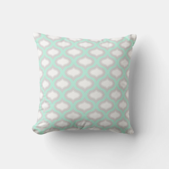 Seafoam  & Shades of Grey Tile Waves Pillow (Front)