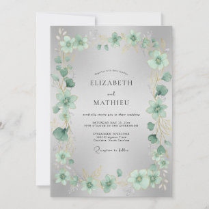 Seafoam Silver Foliage Dusty Eucalyptus Wedding Invitation