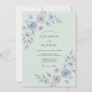 Seafoam Silver Ranunculus Eucalyptus Wedding Invitation