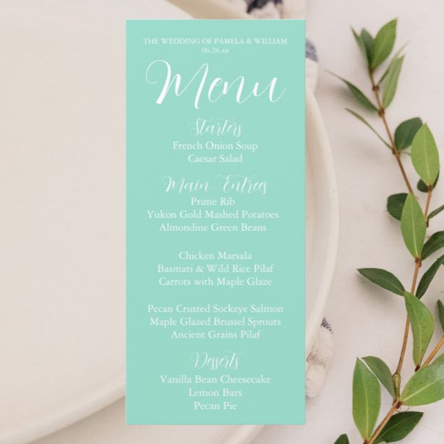Seafoam Simple Style Wedding Dinner Menu (In Situ Table)