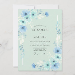 Seafoam Sky Foliage Eucalyptus Wedding Invitation
