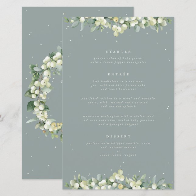 Seafoam Snowberry+Eucalyptus 3 Course Wedding Menu (Front/Back)
