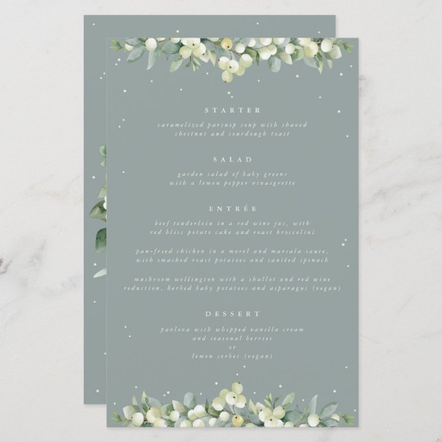 Seafoam Snowberry+Eucalyptus 4 Course Wedding Menu (Front/Back)