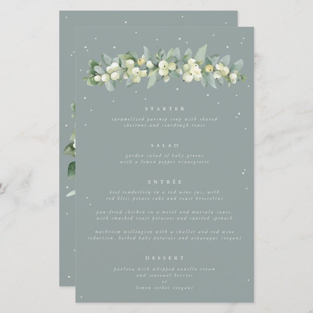 Seafoam Snowberry+Eucalyptus 4 Course Wedding Menu (Front/Back)