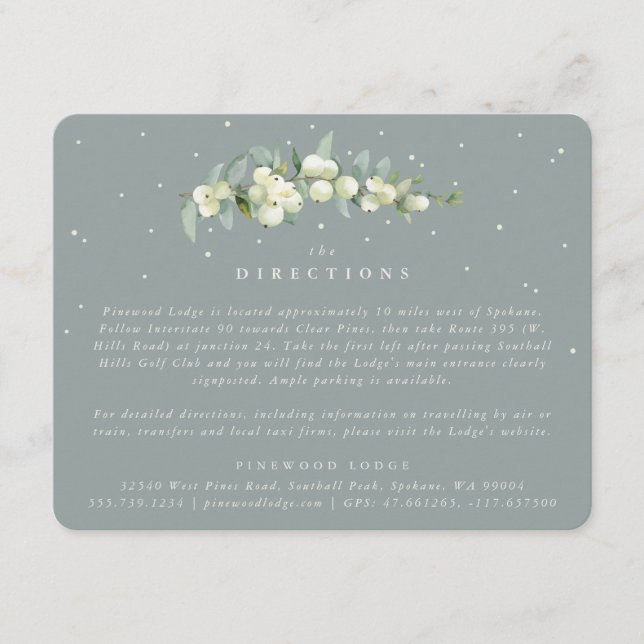 Seafoam Snowberry+Eucalyptus Wedding Directions Enclosure Card (Front)