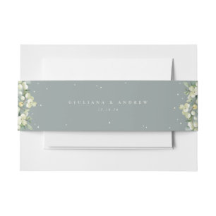 Seafoam Snowberry+Eucalyptus Wedding Landscape Invitation Belly Band